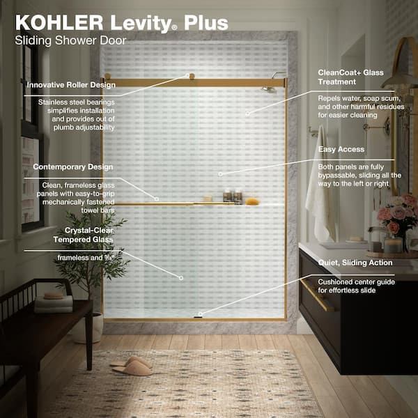 KOHLER Levity Plus 45-48 in. W x 78 in. H with 5/16 in. Thick Sliding Frameless Shower Door Crystal Clear Glass