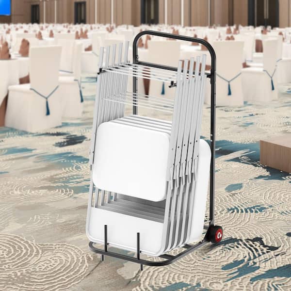 Heavy-Duty Folding Chair Rack, 100 lbs. Metal Chair Cart for Hanging 10 Chairs, Storage Dolly with Rubber Wheels, Black