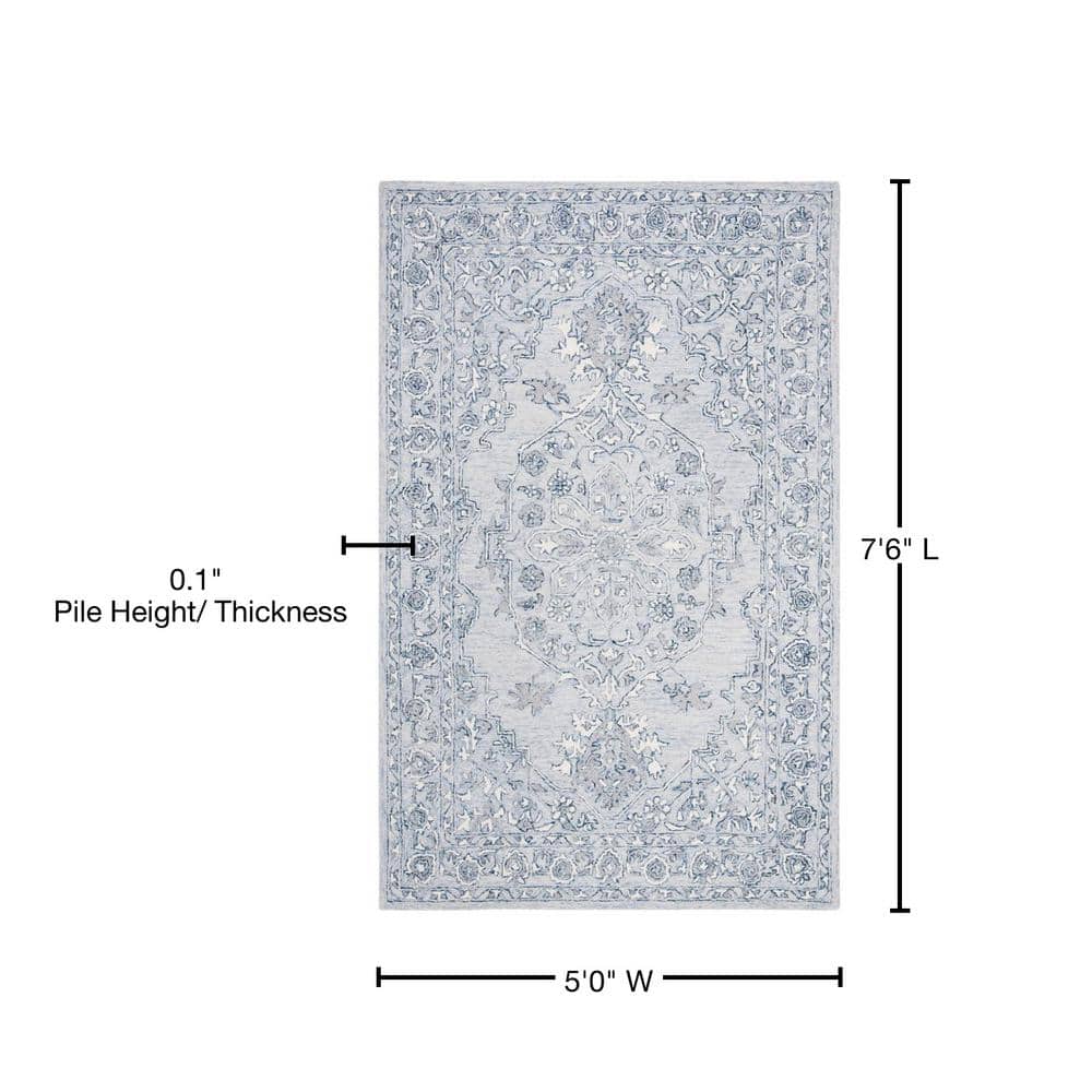 Handmade Light Blue/Ivory Tufted Wool 5' x 8' Area Rug