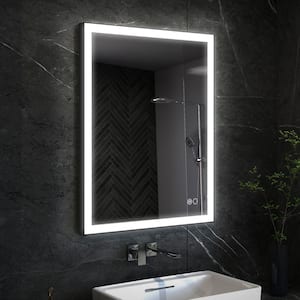 28 in. W x 36 in. H Rectangular Aluminum Framed Wall Mount LED Light Bathroom Vanity Mirror in Black,Easy Installation