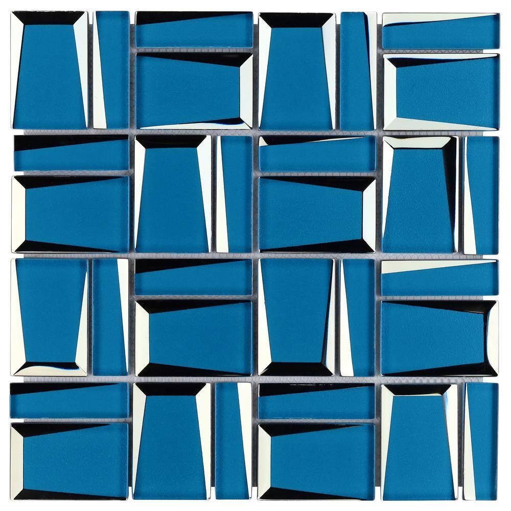 Kaur 12" x 12" Blue Glass Mosaic Wall Tile