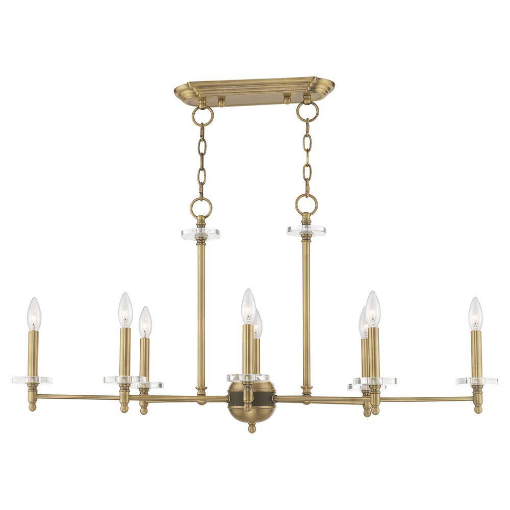 Antique Brass 8-Light Chandelier with Clear Crystal Bobeches