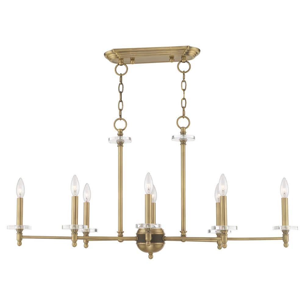 Antique Brass 8-Light Chandelier with Clear Crystal Bobeches