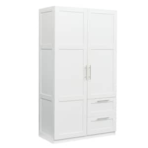 39.37 in. W. White Wood Pantry Organizer, kitchen cabinet with 2-Doors, 2-Drawers, And 5-Storage Spaces