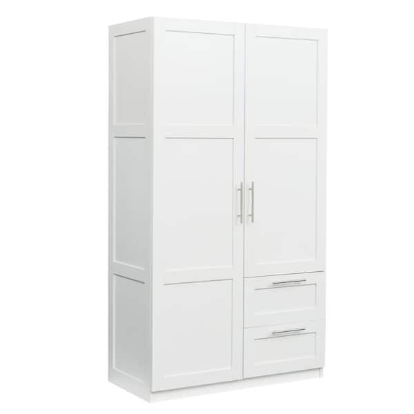 39.37 in. W White Wood Pantry Organizer, Kitchen Cabinet with 2-Doors, 2-Drawers and 5-Storage Spaces