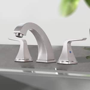 Modern 8 in. Widespread Double Handle 360° Swivel Spout Bathroom Faucet with Drain Kit Included in Brushed Nickel