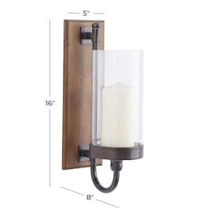 16 in. Brown Wood Wall Sconce with Glass Holder