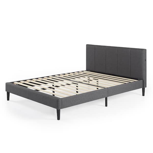 Zinus Maddon Grey Upholstered King, King Size Platform Bed With Upholstered Headboard