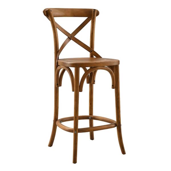MODWAY Gear 25.5 in. Seat Height ELM wood Counter Bar Stool in Walnut