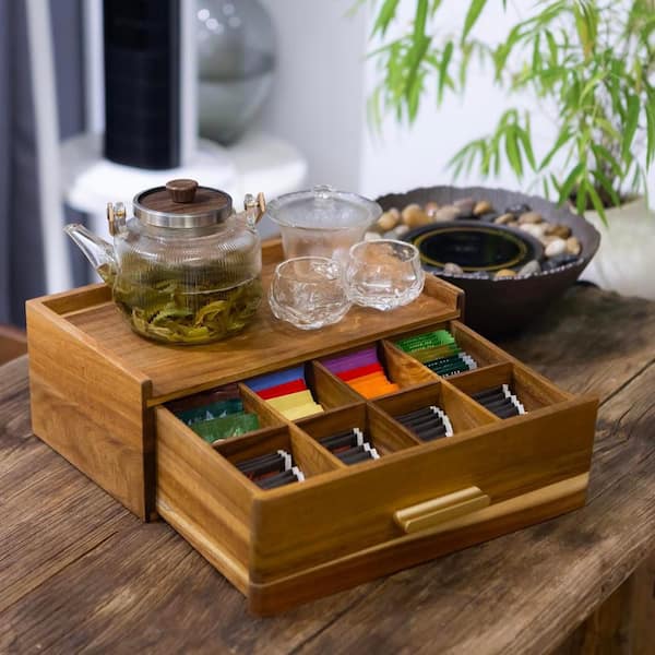 Acacia Wood Tea Bag Organizer for Tea Bags Storage Drawer, Tea Organizers and Storage Box, Wooden Tea Station Display