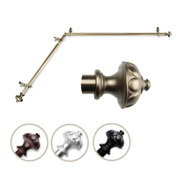 Rod Desyne 13/16" Dia Adjustable 66" to 120" Single Corner Window Curtain Rod in Antique Brass with Sierra Finials