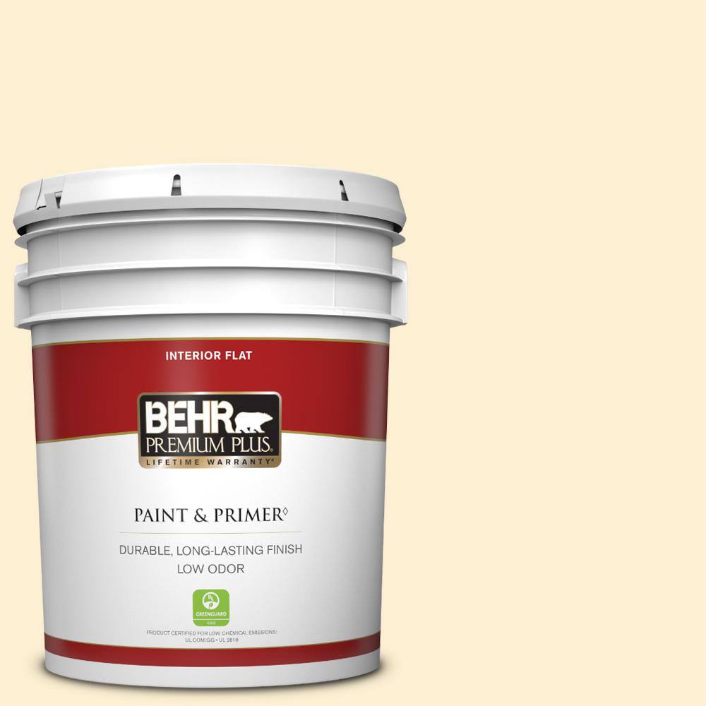 BEHR PREMIUM PLUS 5 gal. #YL-W03 Honied White Flat Low Odor Interior ...