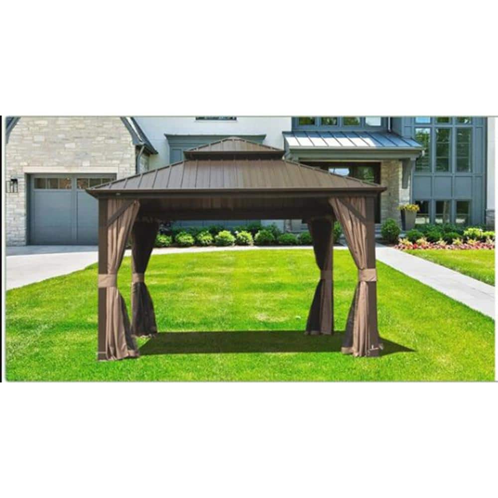 10 ft. x 10 ft. Metal Outdoor Hard Top Permanent Gazebo with Galvanized Ste