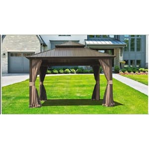 10 ft. x 10 ft. Metal Outdoor Hard Top Permanent Gazebo with Galvanized Steel Double Roof Canopy for Party, Wedding