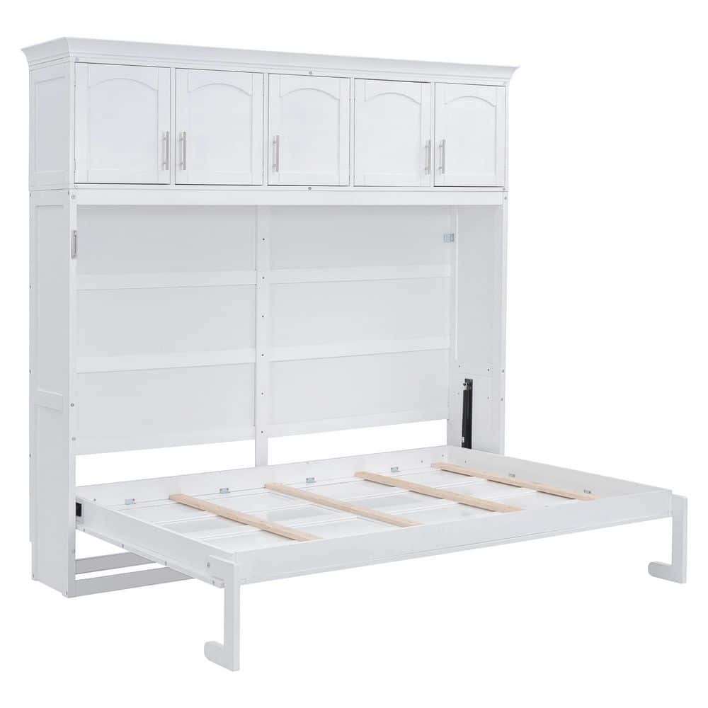 Gray Wood Frame Queen Size Murphy Bed with 5 Top Storage Cabinets - thumbnail 4