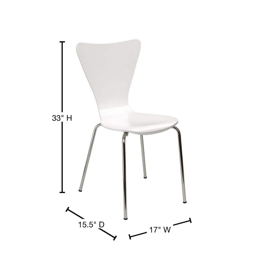 Legare Modern Bentwood Armless Chair in White with Chrome Steel Legs