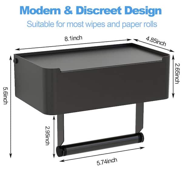 Stainless Steel Wall Mounted Toilet Paper Holder in Matte Black with Shelf for Bathroom Wipe Storage