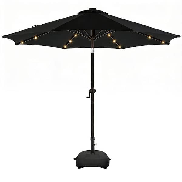 black 9' patio umbrella TheLAShop 9 ft 3-Tiered Tilting with Lights 8-Rib foot Round Outdoor Patio Umbrella features a durable aluminum pole and a UV lohasco 9 ft. Solar LED