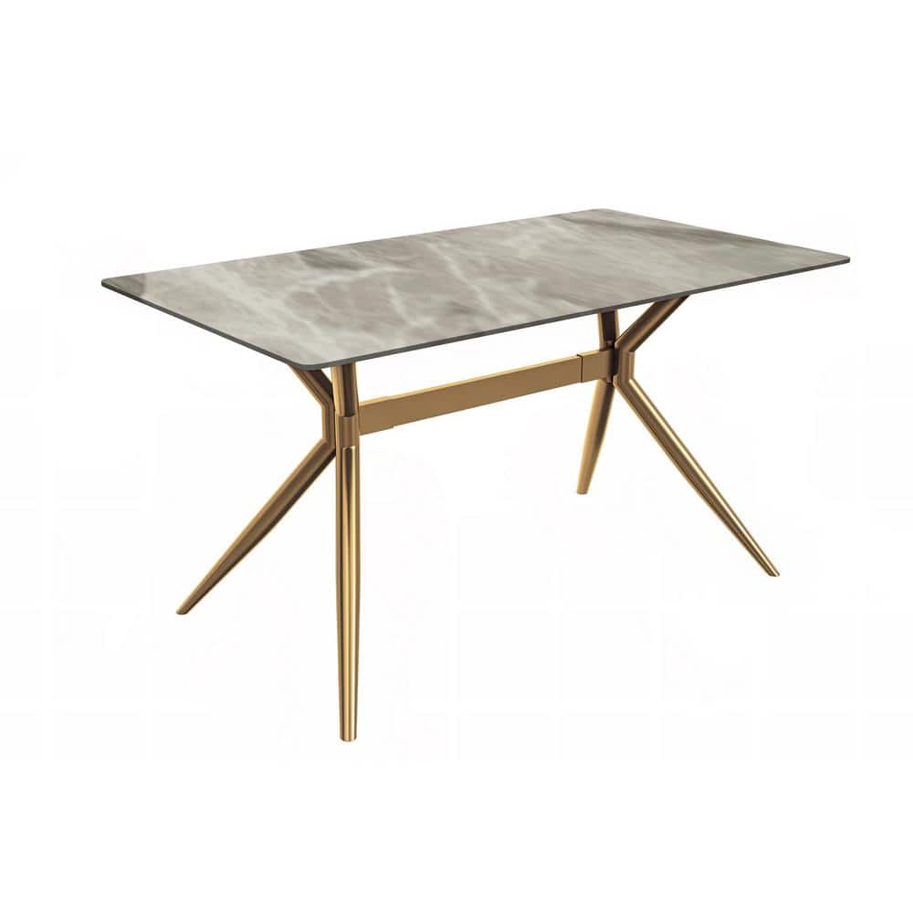 Deep Grey Glass Top Dining Table with Gold Steel Base