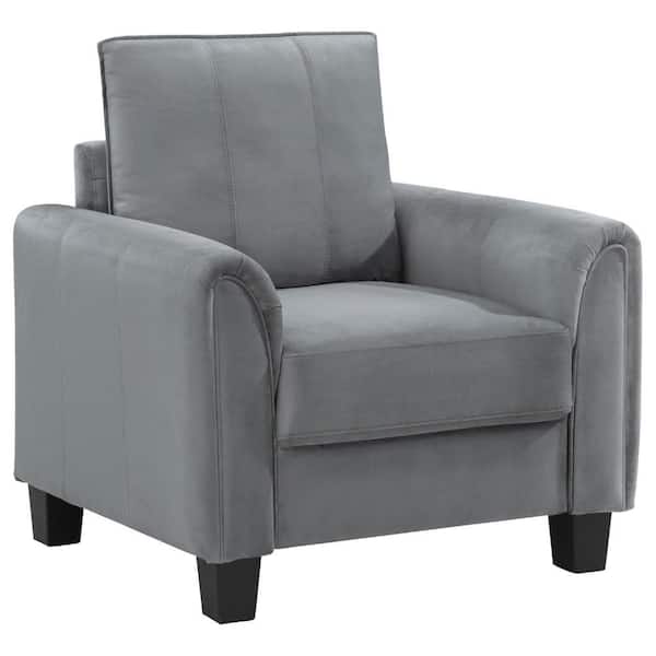 Benjara Gray and Black Fabric Arm Chair with Rounded Armrests and Black Tapered Legs