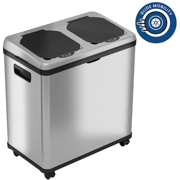 16 Gal. / 61 Liter Stainless Steel Rectangular Open Top Household Metal Trash Can with Wheels