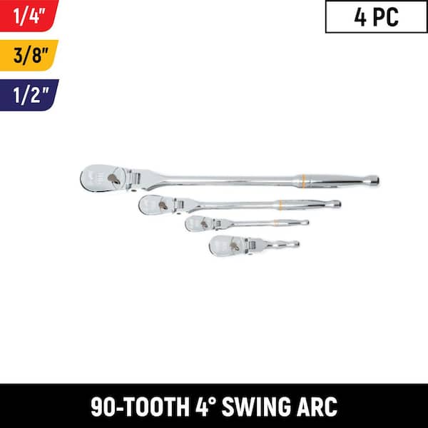 1/4 in., 3/8 in. and 1/2 in. Drive 90-Tooth Flex-Head Teardrop Ratchet Set (4-Piece)