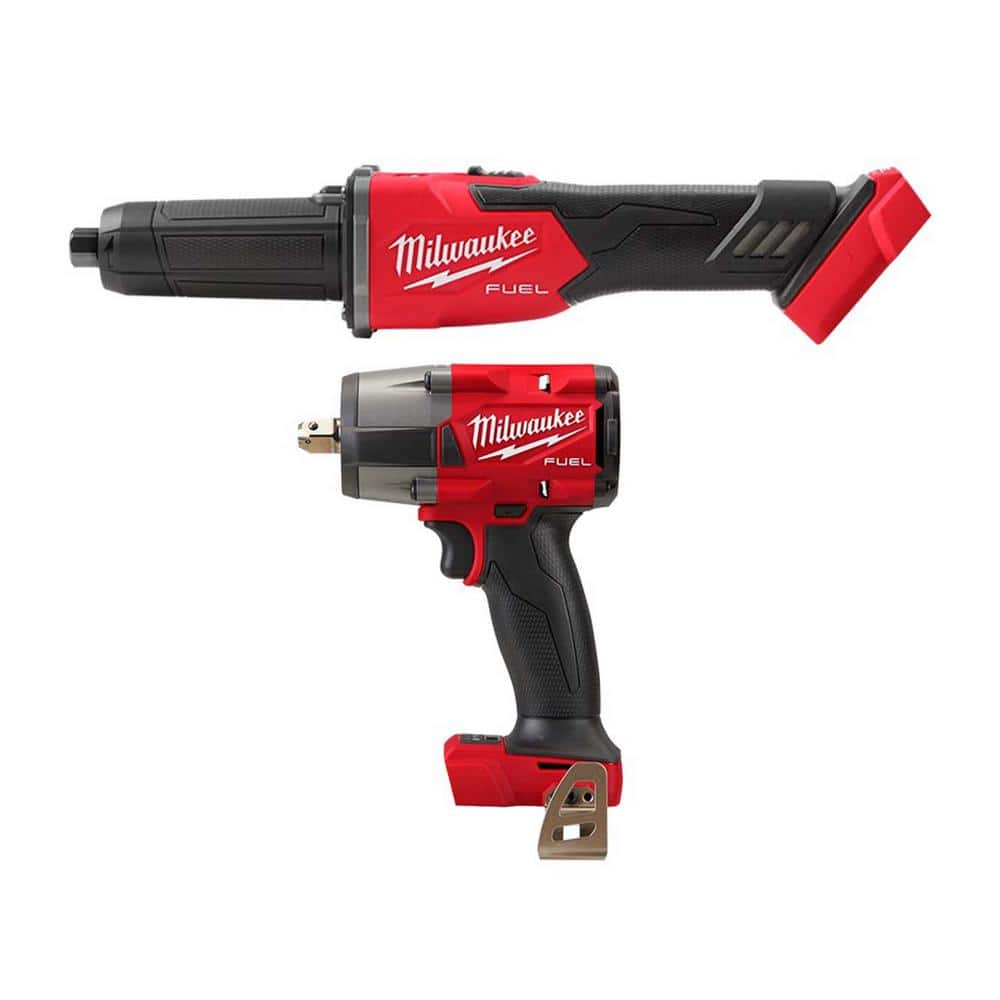 M18 FUEL 18V Lithium-Ion Brushless Cordless 1/4 in. Braking Die Grinder (Tool-Only) w/Mid Torque 1/2 in. Impact Wrench -  Milwaukee, 2939-20-2