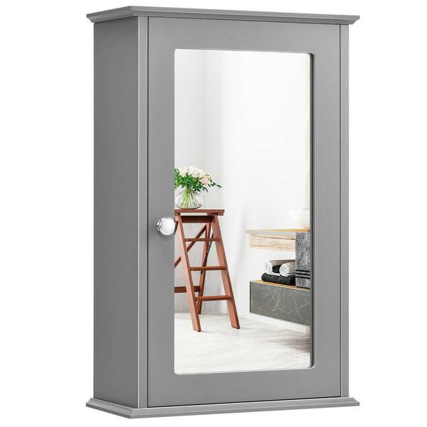 WELLFOR 13.5 in. W x 21 in. H Rectangular Gray MDF Surface Mount Medicine Cabinet with Mirror Door