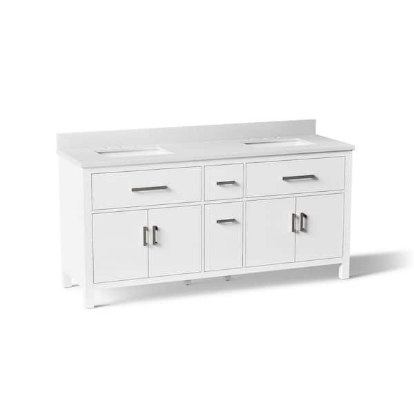 Kresla 72.99in. Double Sink Freestanding White Bath Vanity with White Quartz Top Assembled