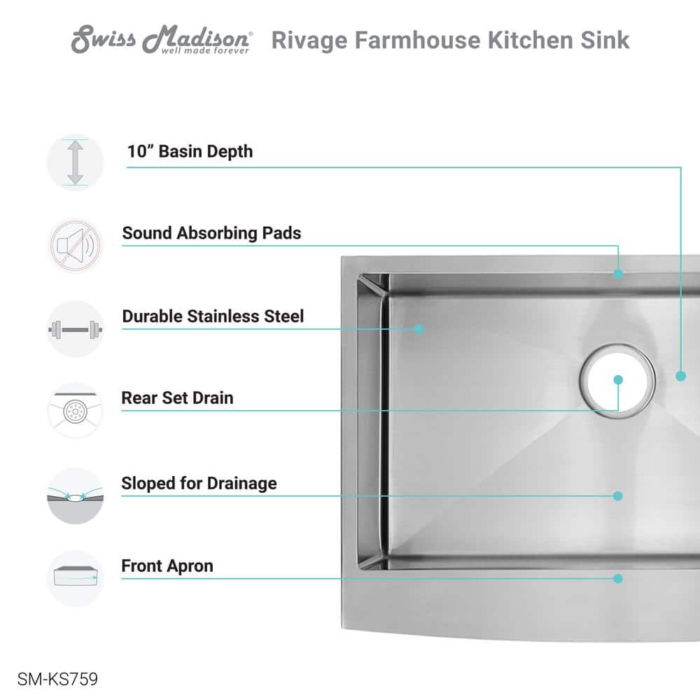 Rivage 30 x 21 Stainless Steel Farmhouse Kitchen Sink with Apron