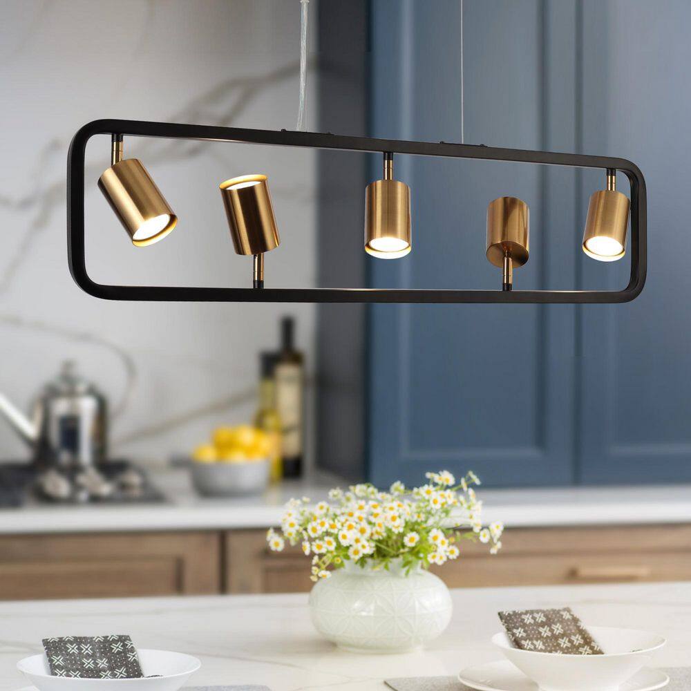 31.5 in. Modern Black Pendant Light, 5-Light Brass Gold Rectangle Chandelier for Kitchen Island with Metal Shade price history on PriceWatchPro