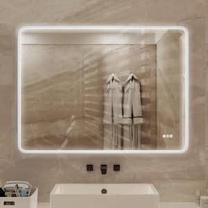 48 in. W x 36 in. H Rectangular Framed Dimmable Anti-Fog LED Wall Bathroom Vanity Mirror in Matte White, Lighted Mirror