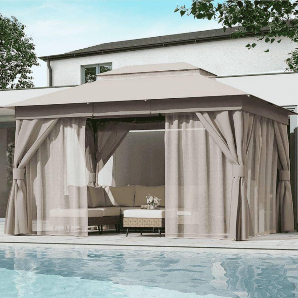 LAUSAINT HOME 10 ft. x 13 ft. Beige Outdoor Patio Gazebo LAUSAINT HOME 10 ft. x 13 ft. Beige Outdoor Patio Gazebo