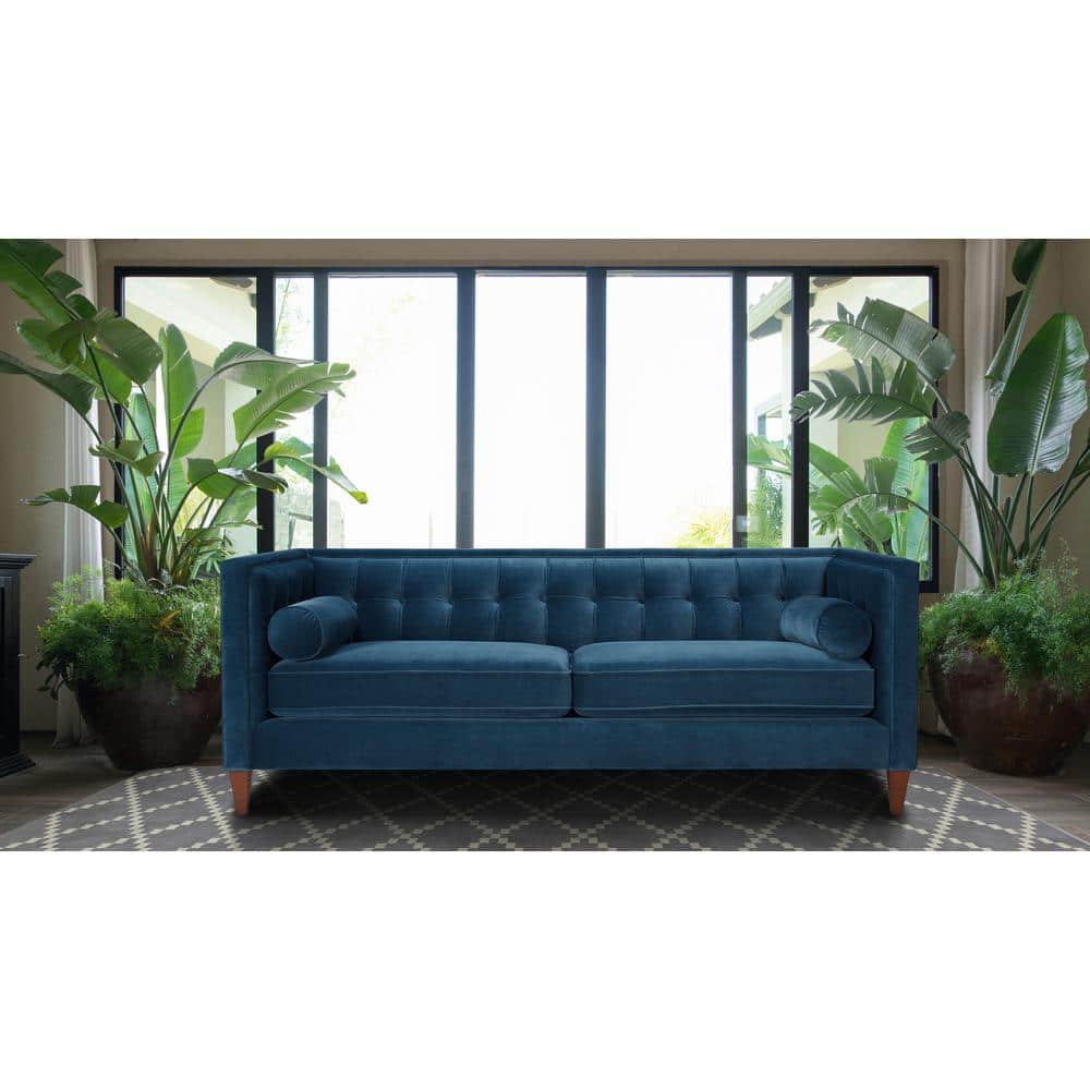 Jack 84" Teal Blue Velvet Tufted Tuxedo Sofa