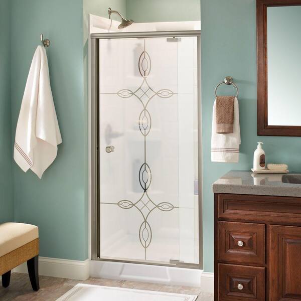 Delta Mandara 36 in. x 66 in. Semi-Frameless Traditional Pivot Shower Door in Nickel with Tranquility Glass