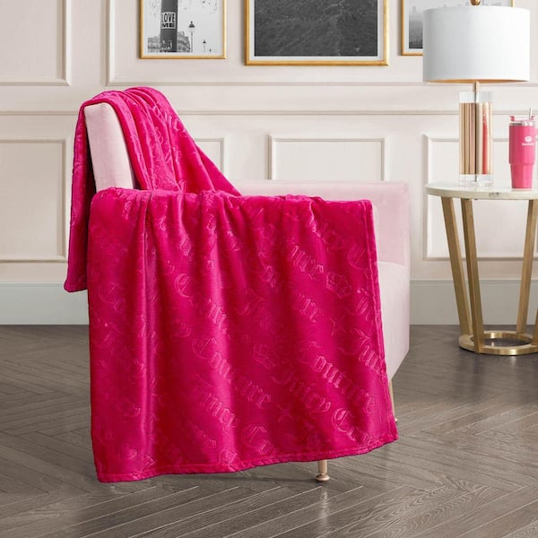 JUICY COUTURE Embossed Hot Pink Logo Plush Microfiber Throw
