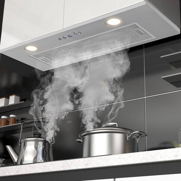 Built-In Kitchen Range Hood with 5 Levels Wind-force 1.5W LED Lamps, Remote Control Available - White