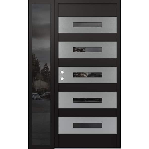D9 48 in. x 80 in. Silver P Right-Hand/Inswing Mirrored Glass Black/Black Sidelite Steel Prehung Front Door