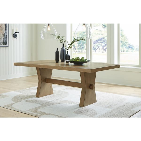 Galliden Light Brown Wood 78 in. Trestle Dining Table Seats 6