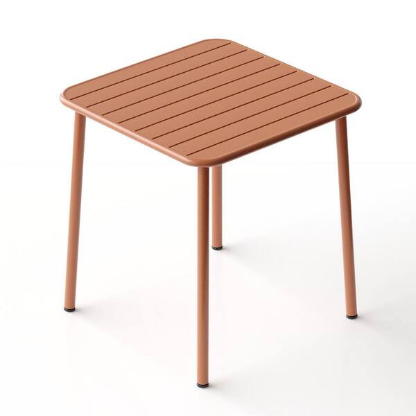 Light Brick Red Metal Square Outdoor Side Table