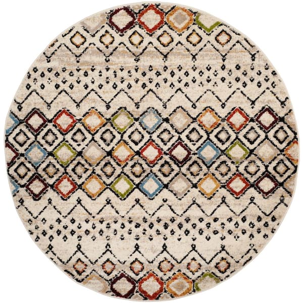 SAFAVIEH Amsterdam Ivory/Multi 7 ft. x 7 ft. Round Geometric Area Rug