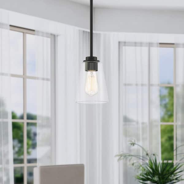 Westin 60-Watt 1-Light Matte Black Industrial Pendant Light with Clear Glass Shade and No Bulbs Included