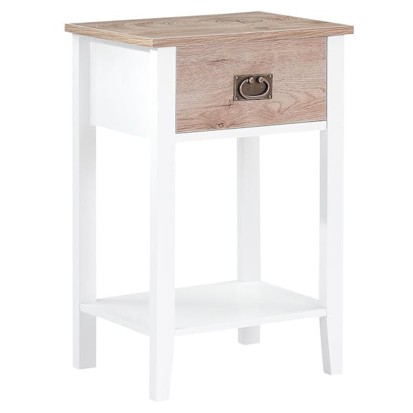 VECELO Tall Nightstand, Bedside Table with 1 Drawers and Storage Shelf, End Table, Oak & White, 23.6"H X 11.8"W X 15.7"L