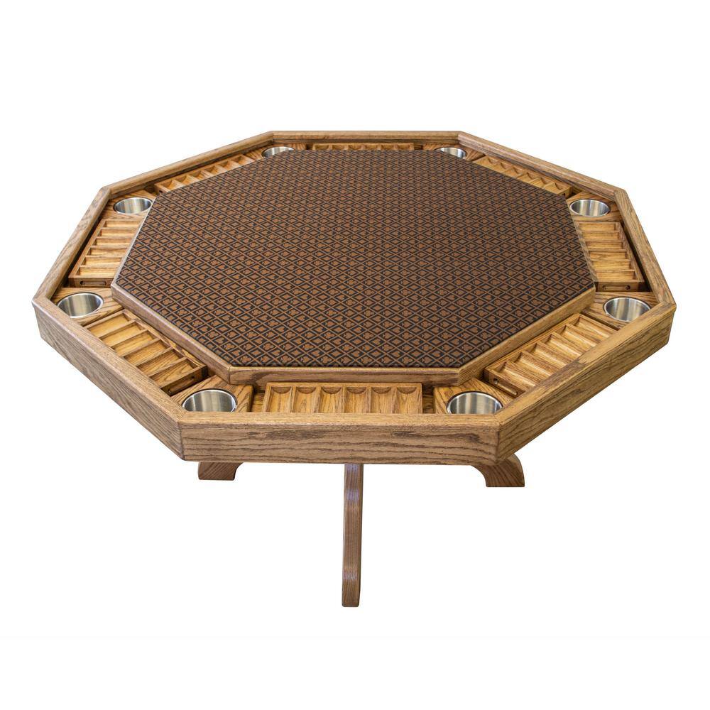 54'' Mocha Oak 8-Player Poker Table with Chip Trays
