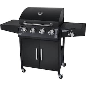 4-Burner Stainless Steel Propane Gas Grill in Black with Side Burner