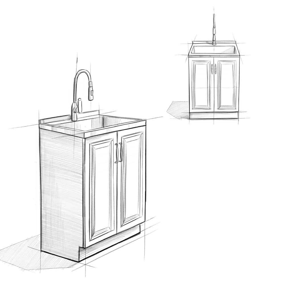 Darwin 28" White Laundry Cabinet with Stainless Steel Sink