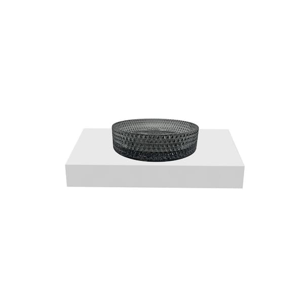 30 in. Wall Mounted Bathroom Countertop Shelf in White Solid Surface with Grey Round Glass Vessel Sink