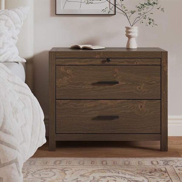 JAYDEN CREATION Alonso Walnut 2 Drawer 31.5 in. W Nightstand