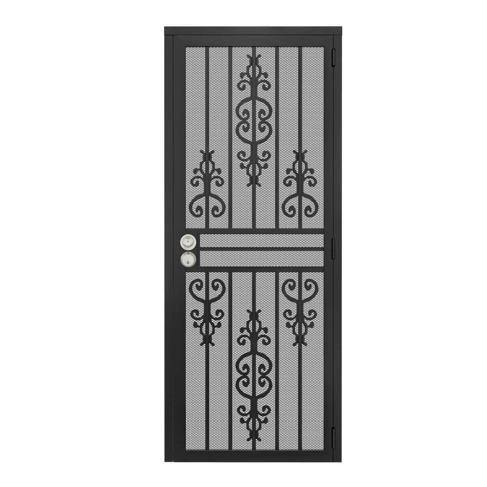 32 in. x 80 in. Universal/Reversible Hinging Black Surface Mount Steel Security Door w/Expanded Metal Screen(Lock)