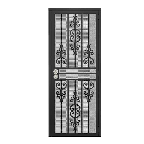 32 in. x 80 in. Universal/Reversible Hinging Black Surface Mount Steel Security Door w/Expanded Metal Screen(Lock)